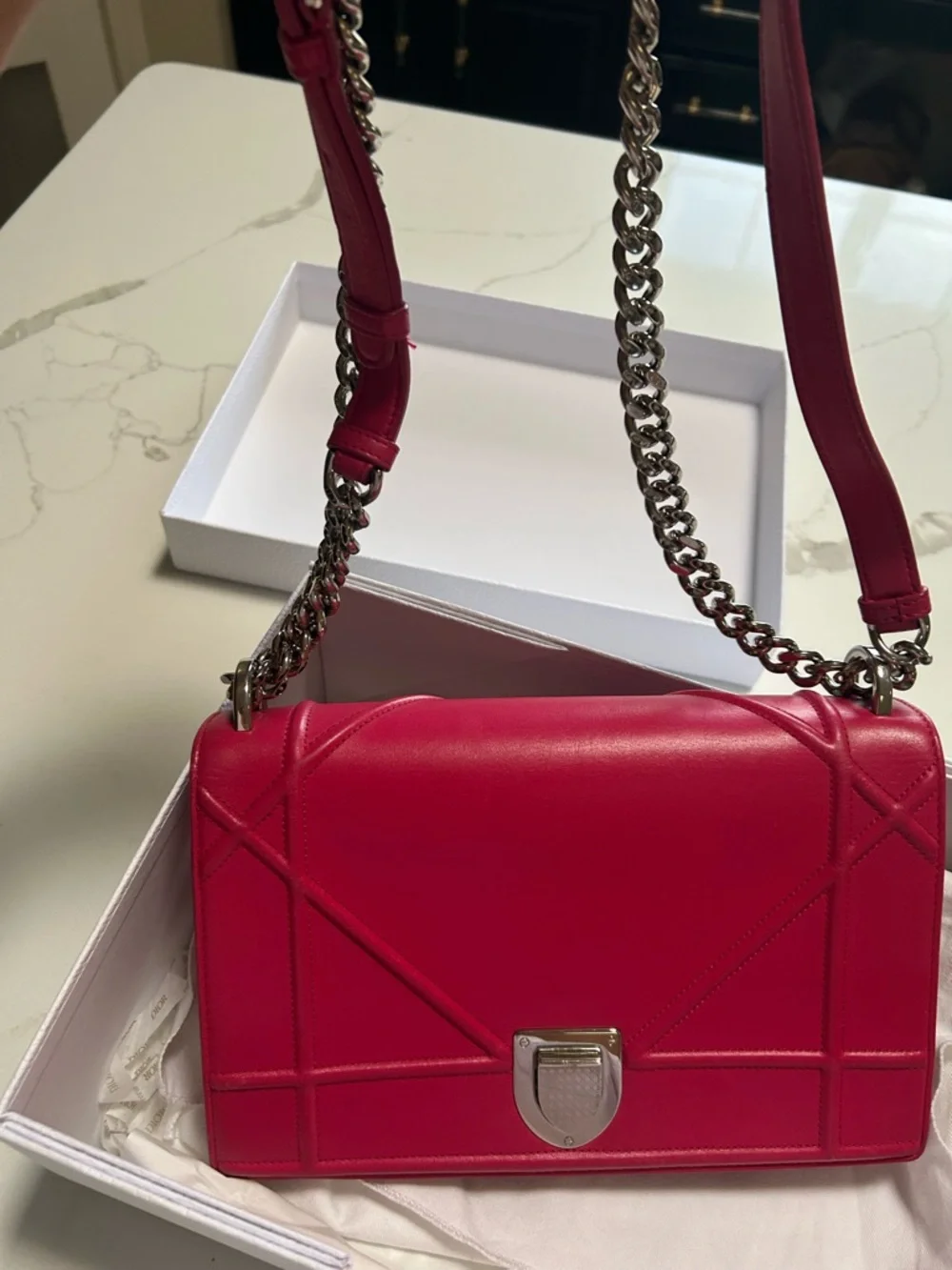 Dior Diorama Magenta Pink with Silver Chain Strap - Picture 10 of 14